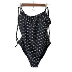 Shade & Shore Womens Swim One Piece Long Torso Tie Shoulder Scoop Neck Size 8-10